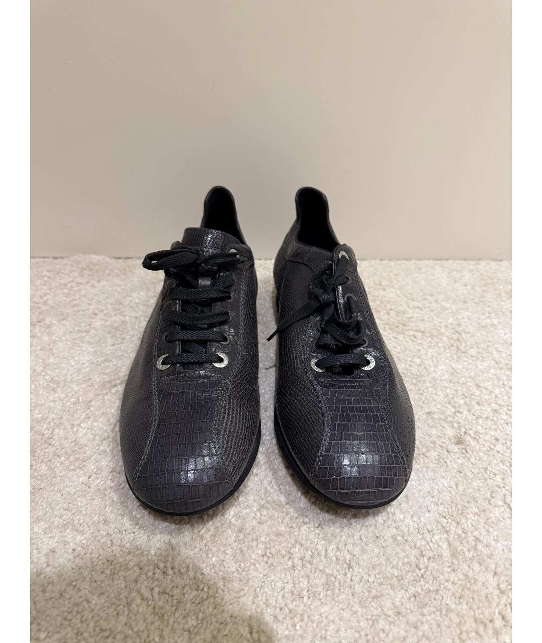 EMPORIO ARMANI Черные кожаные низкие кроссовки / кеды, фото 2