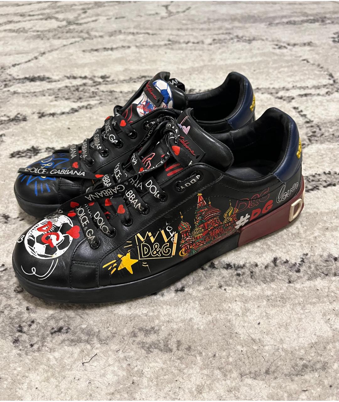 DOLCE&GABBANA Черные кожаные низкие кроссовки / кеды, фото 6