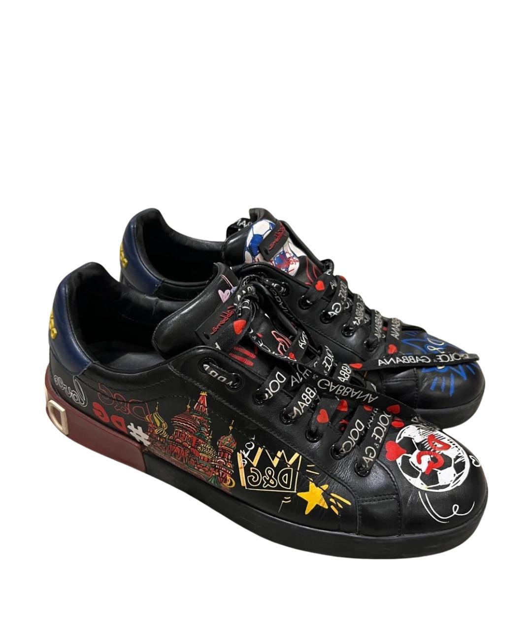 DOLCE&GABBANA Черные кожаные низкие кроссовки / кеды, фото 1