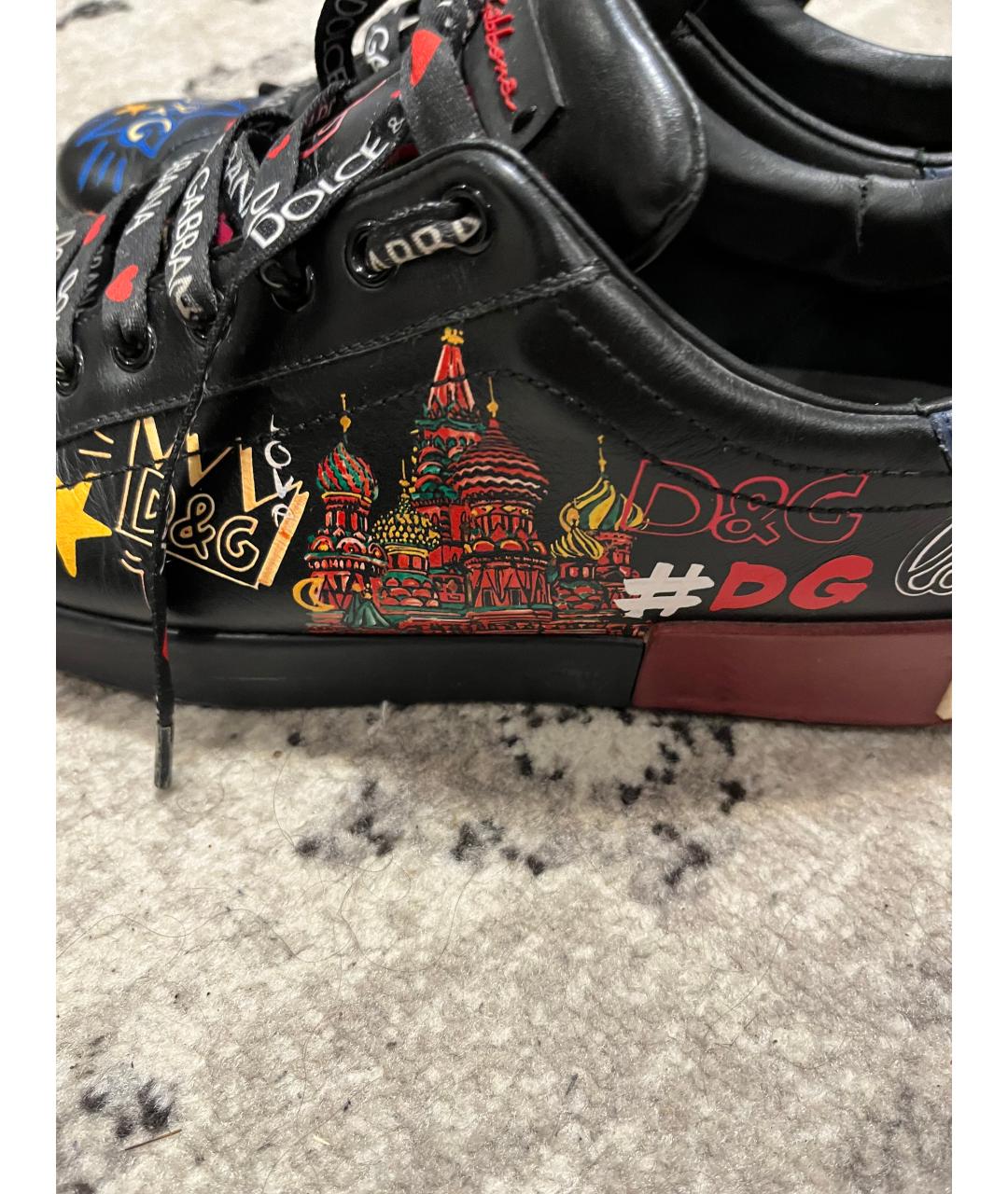 DOLCE&GABBANA Черные кожаные низкие кроссовки / кеды, фото 4