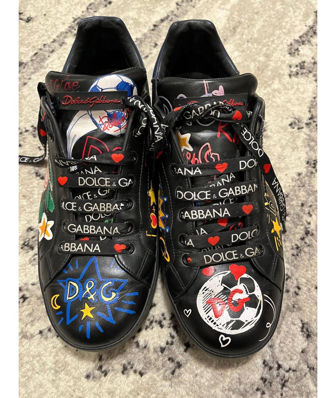 DOLCE&GABBANA Черные кожаные низкие кроссовки / кеды, фото 2