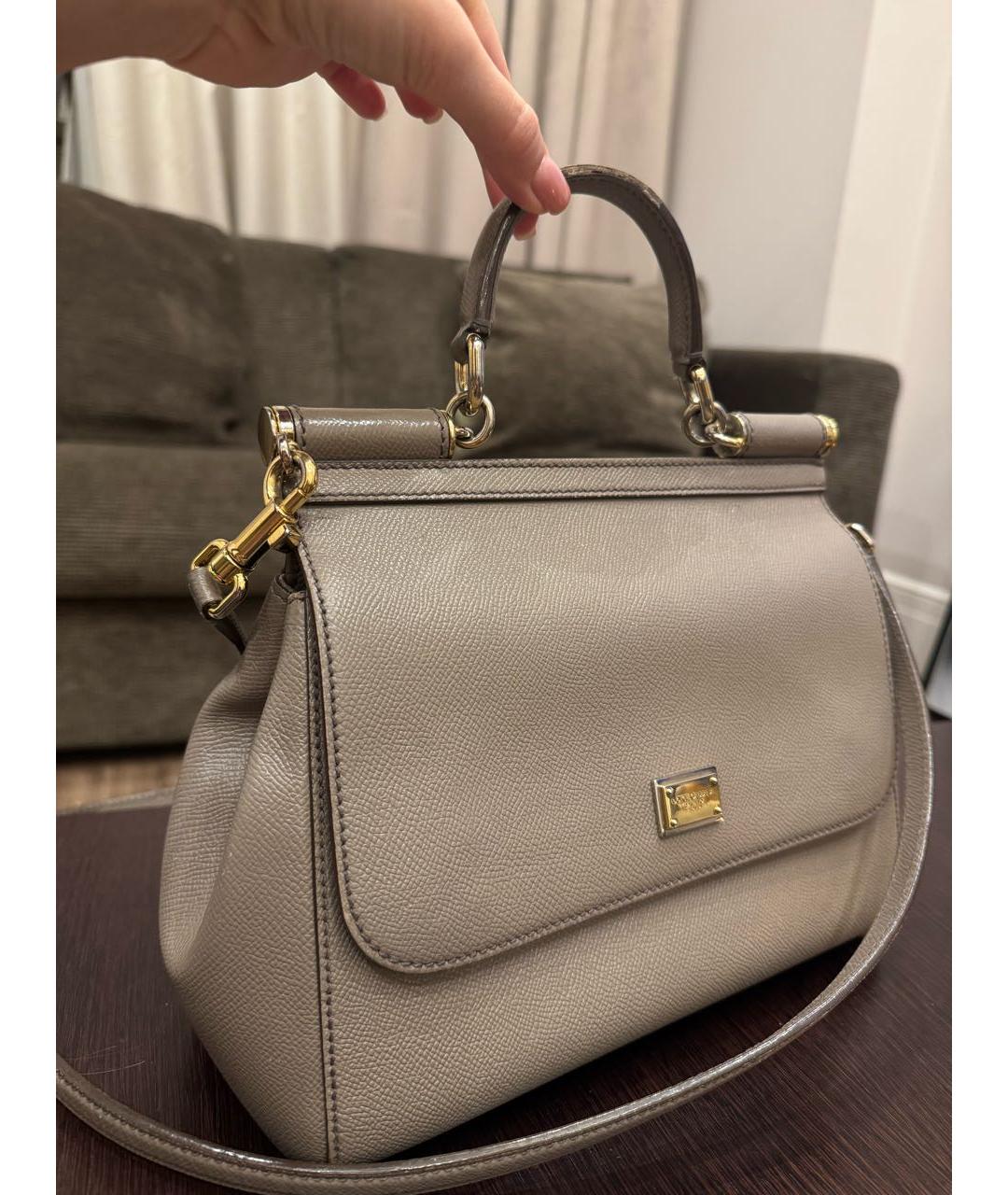 DOLCE&GABBANA Бежевая кожаная сумка с короткими ручками, фото 2