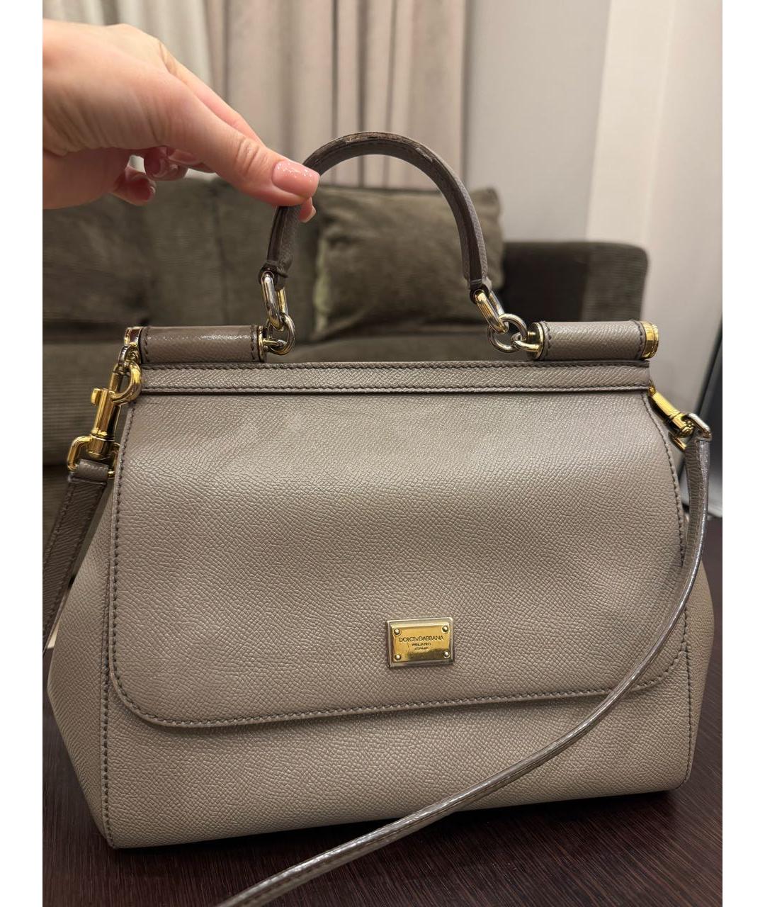 DOLCE&GABBANA Бежевая кожаная сумка с короткими ручками, фото 9