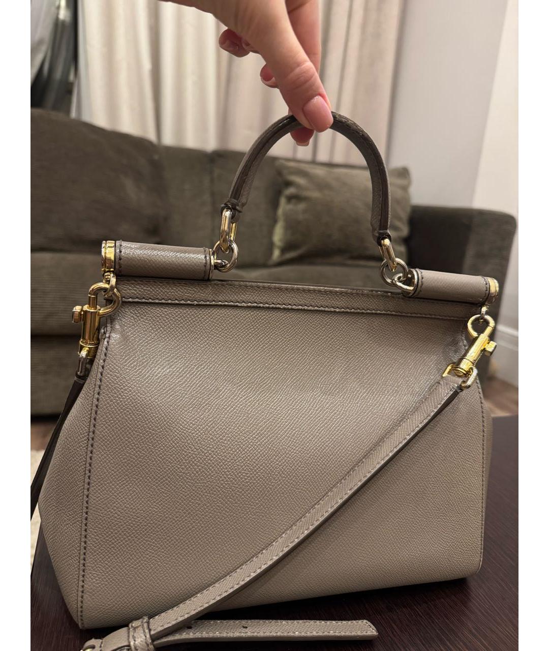 DOLCE&GABBANA Бежевая кожаная сумка с короткими ручками, фото 3