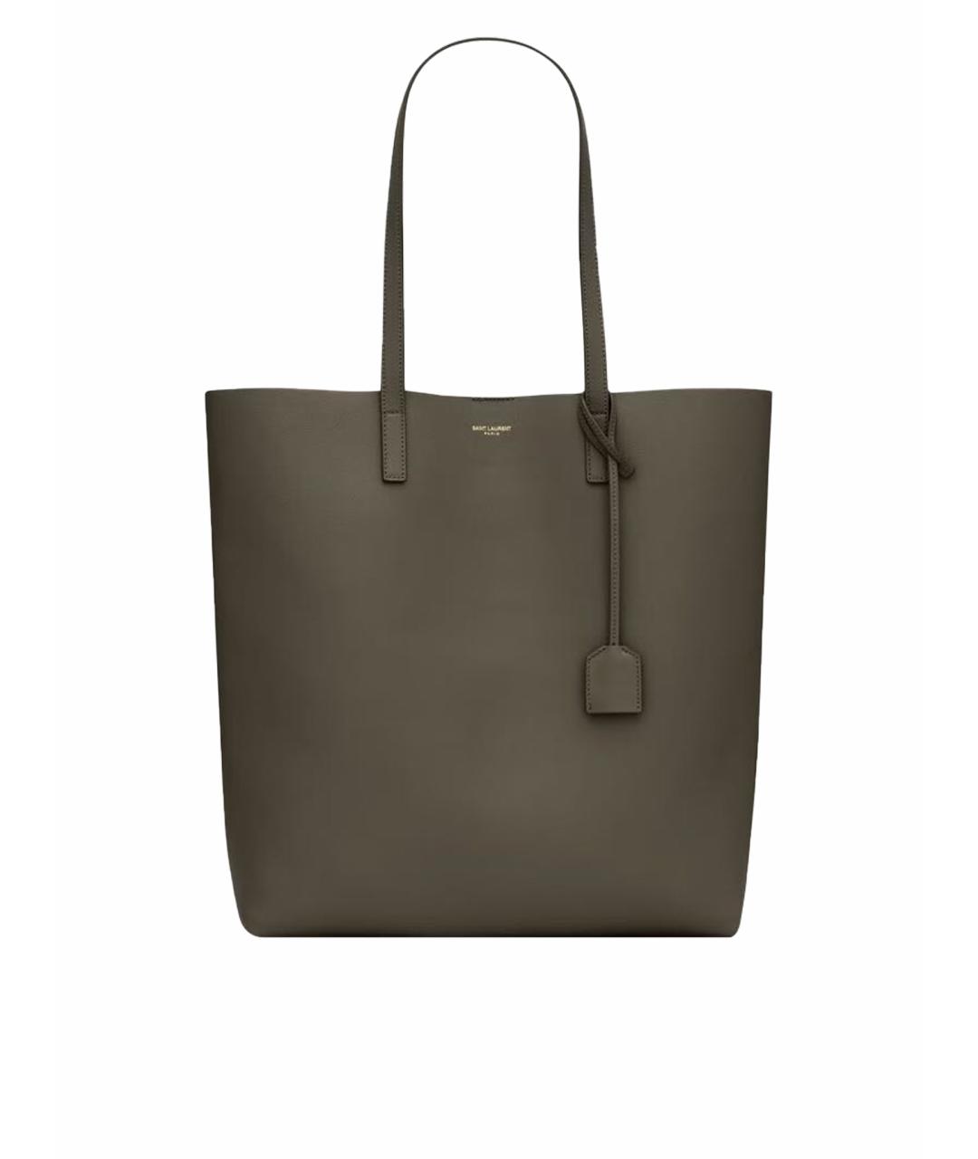 SAINT LAURENT Хаки кожаная сумка с короткими ручками, фото 1