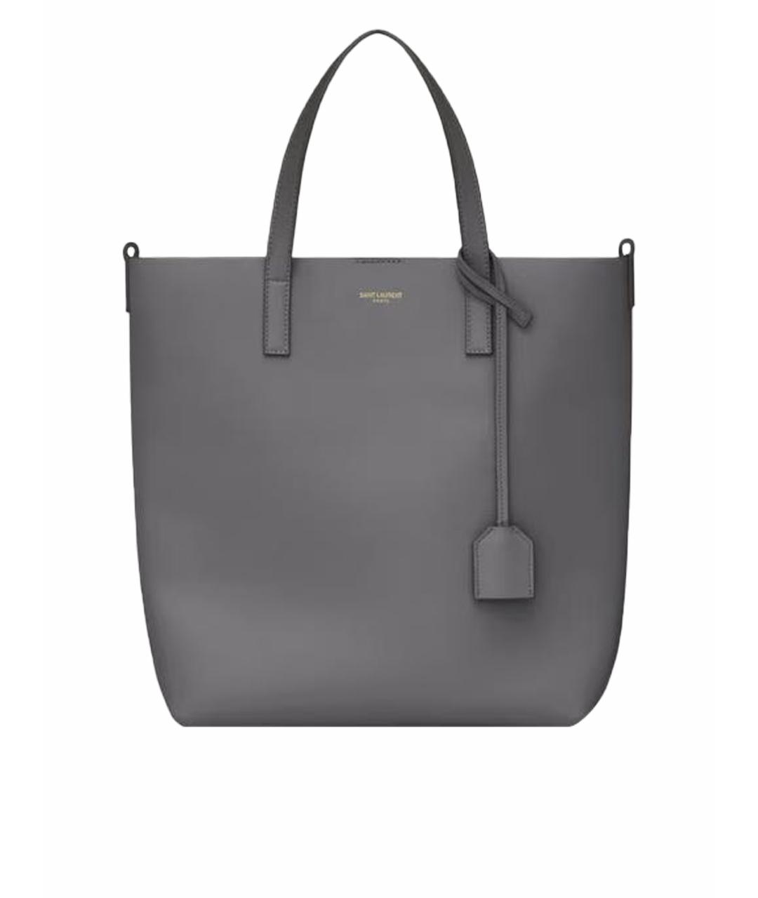 SAINT LAURENT Серая кожаная сумка с короткими ручками, фото 6