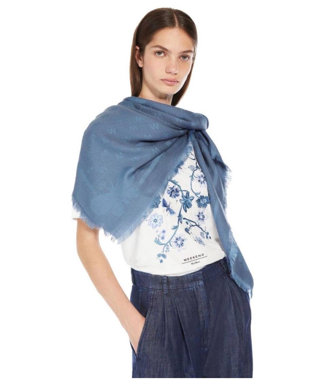 MAX MARA Голубой шерстяной платок, фото 3