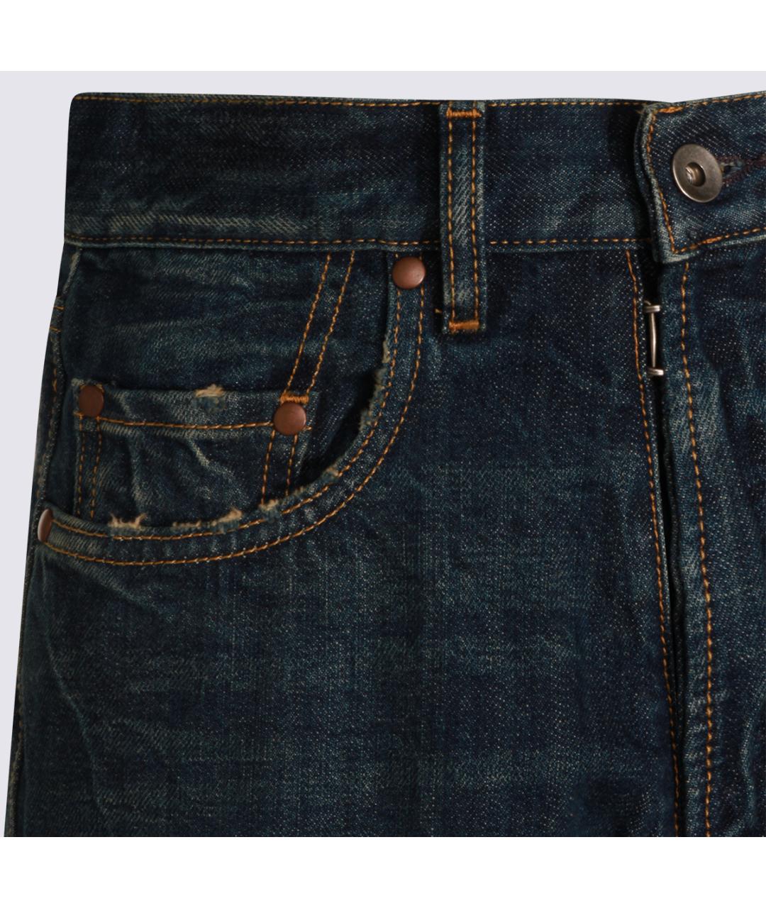 MAISON MARGIELA Синие хлопко-полиэстеровые прямые джинсы, фото 3