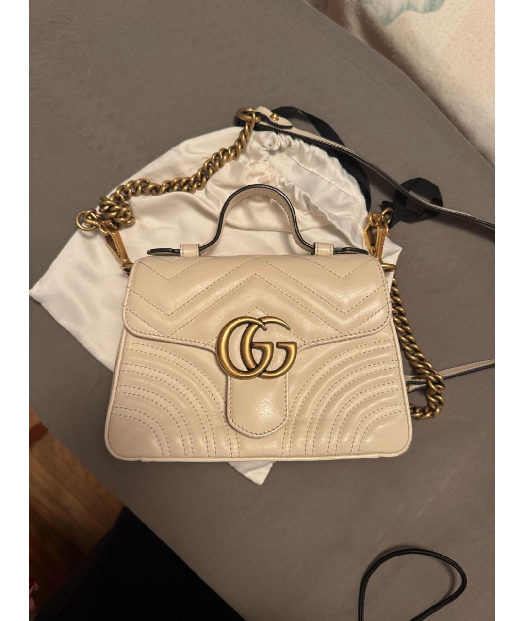 GUCCI Белая кожаная сумка с короткими ручками, фото 8