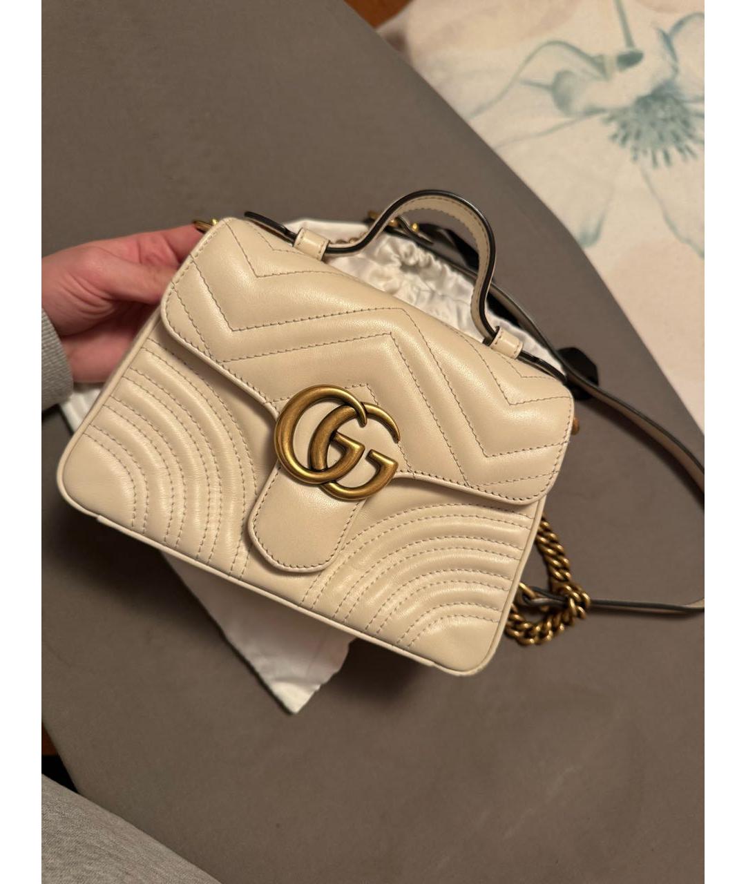 GUCCI Белая кожаная сумка с короткими ручками, фото 2