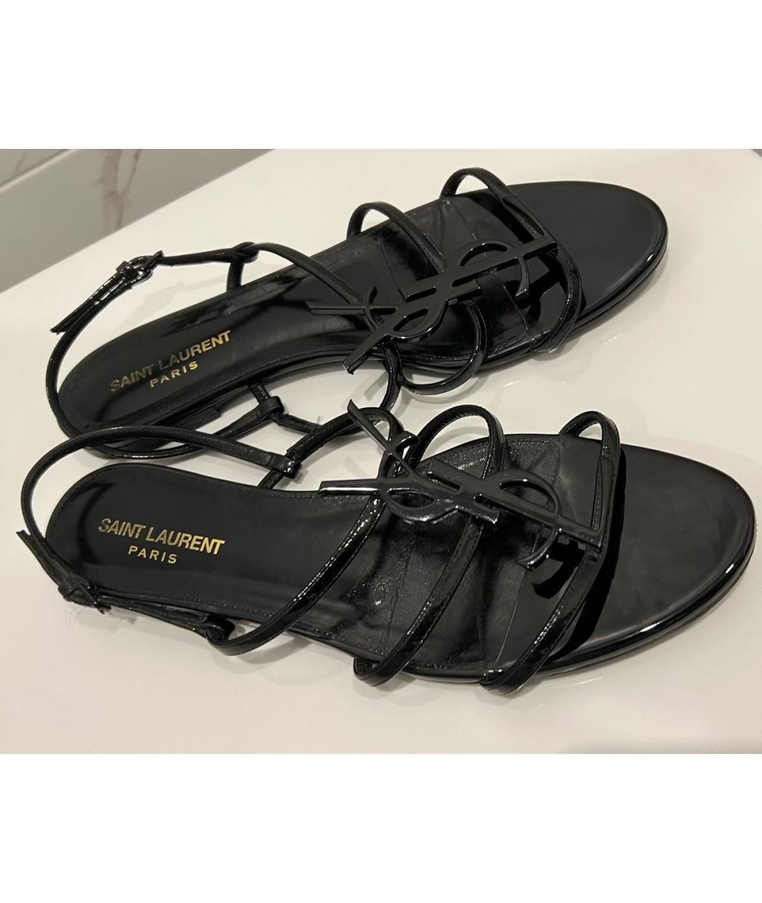 SAINT LAURENT Черные сандалии из лакированной кожи, фото 9