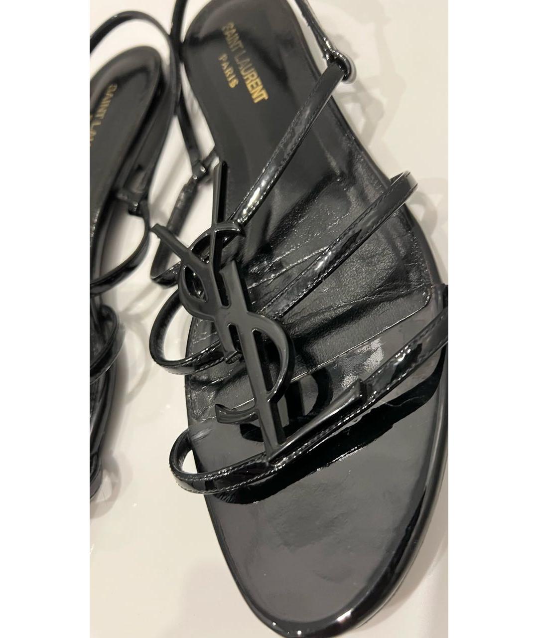 SAINT LAURENT Черные сандалии из лакированной кожи, фото 6