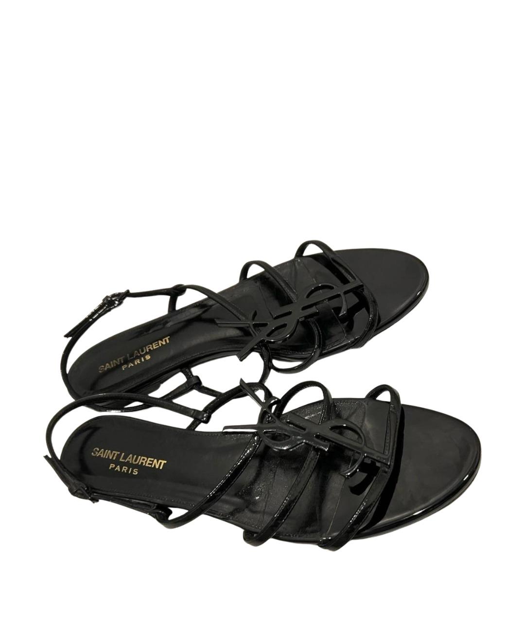 SAINT LAURENT Черные сандалии из лакированной кожи, фото 1