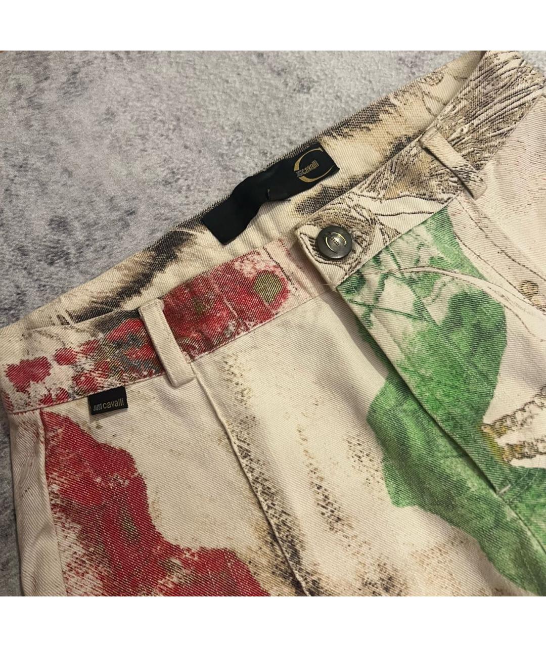 JUST CAVALLI Бежевые хлопковые прямые джинсы, фото 4