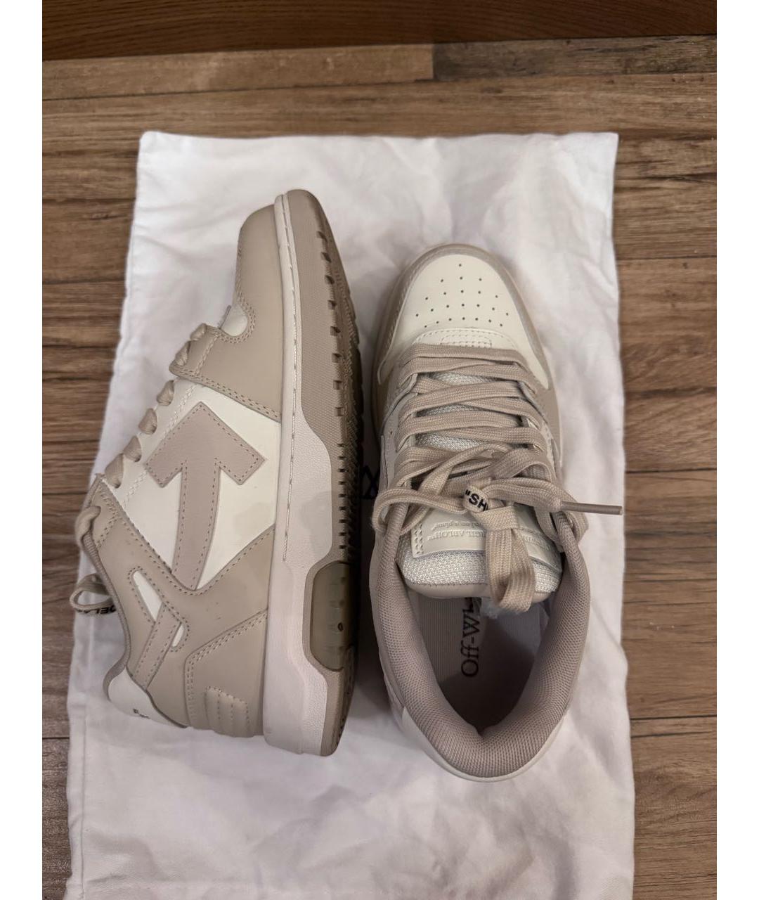 OFF-WHITE Бежевые кожаные кроссовки, фото 4
