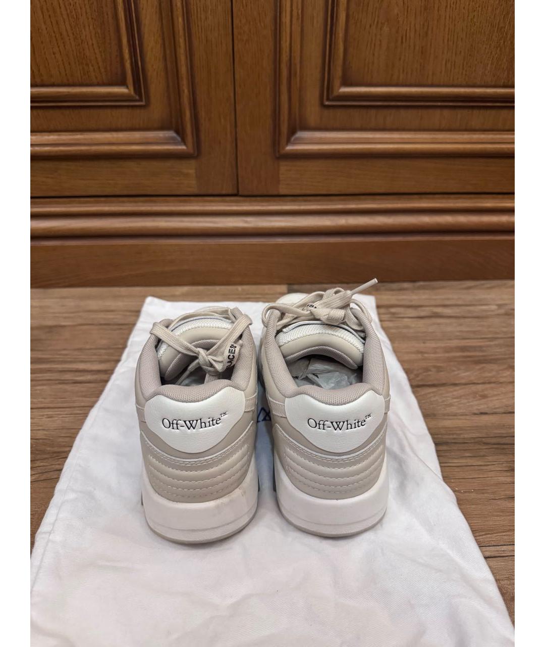 OFF-WHITE Бежевые кожаные кроссовки, фото 3