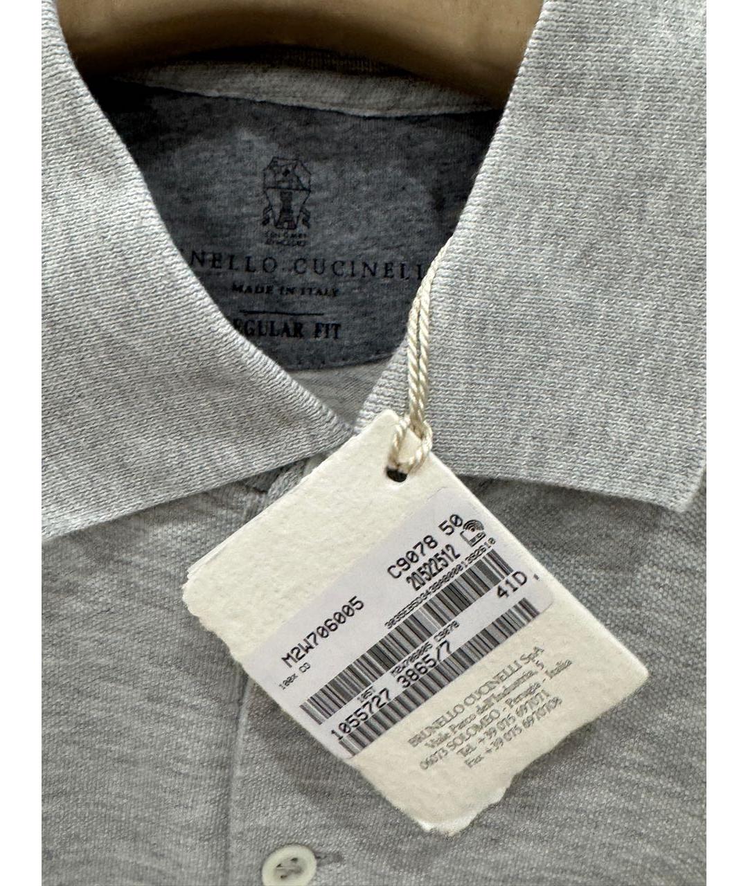BRUNELLO CUCINELLI Серое хлопковое поло с длинным рукавом, фото 3