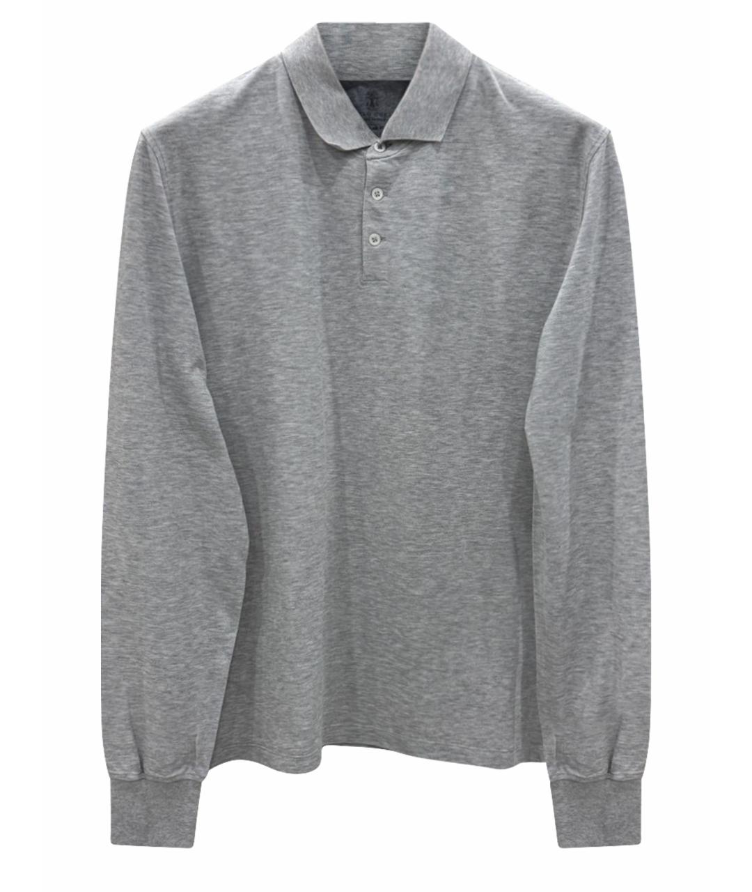 BRUNELLO CUCINELLI Серое хлопковое поло с длинным рукавом, фото 1
