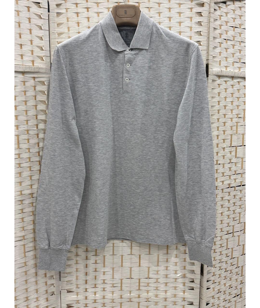 BRUNELLO CUCINELLI Серое хлопковое поло с длинным рукавом, фото 4