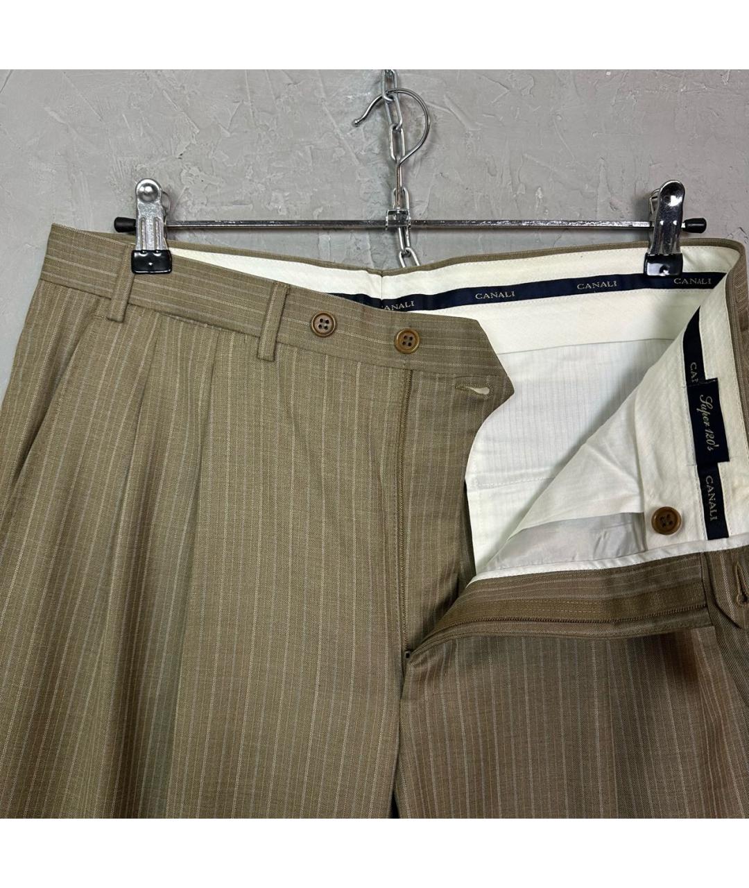 CANALI Бежевые шерстяные классические брюки, фото 7