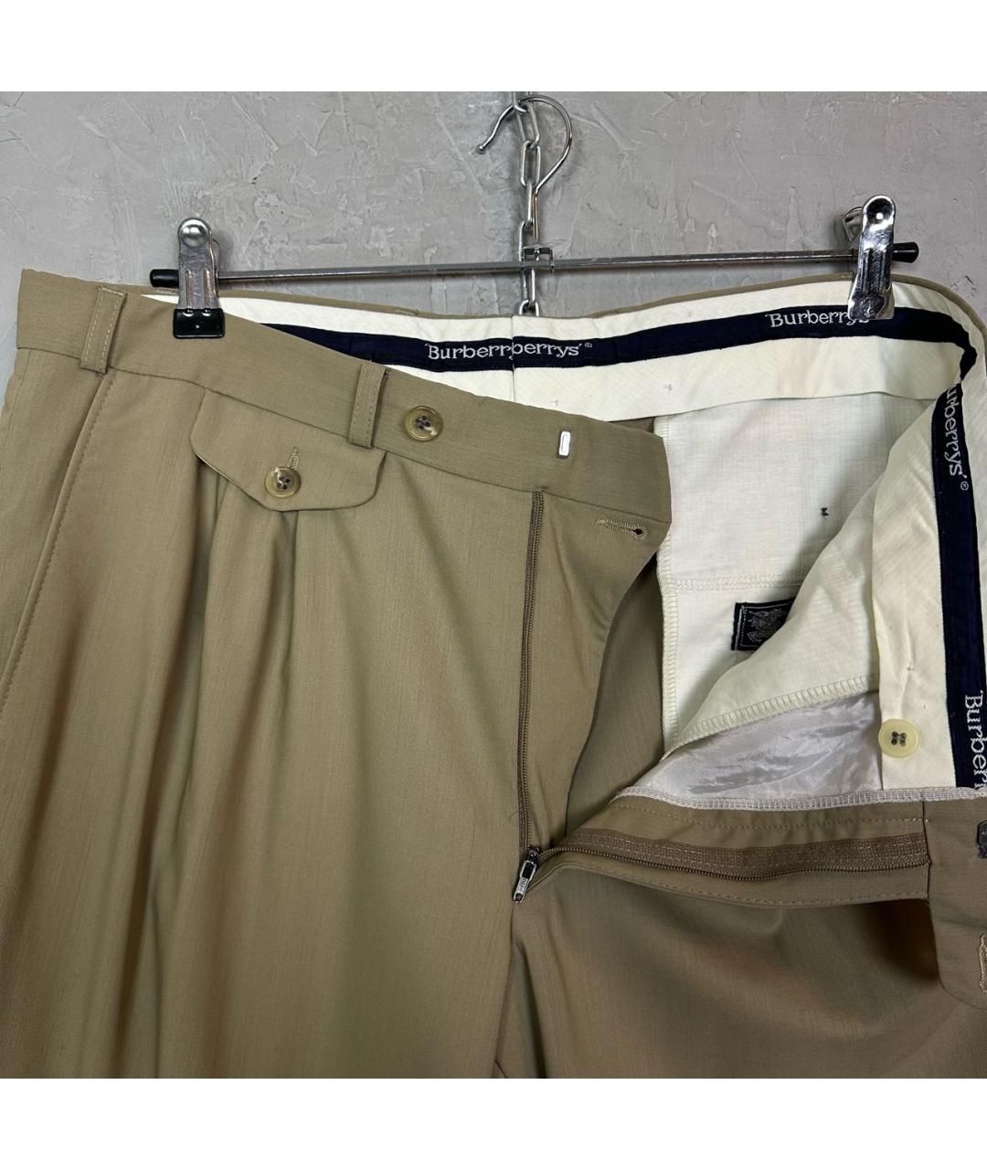 BURBERRY Бежевые шерстяные классические брюки, фото 6