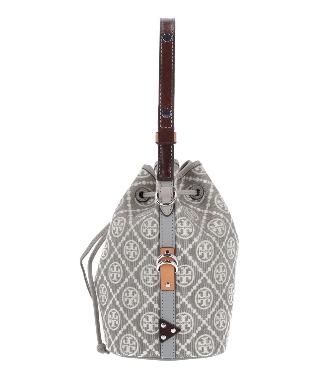 TORY BURCH Серая синтетическая сумка с короткими ручками, фото 5