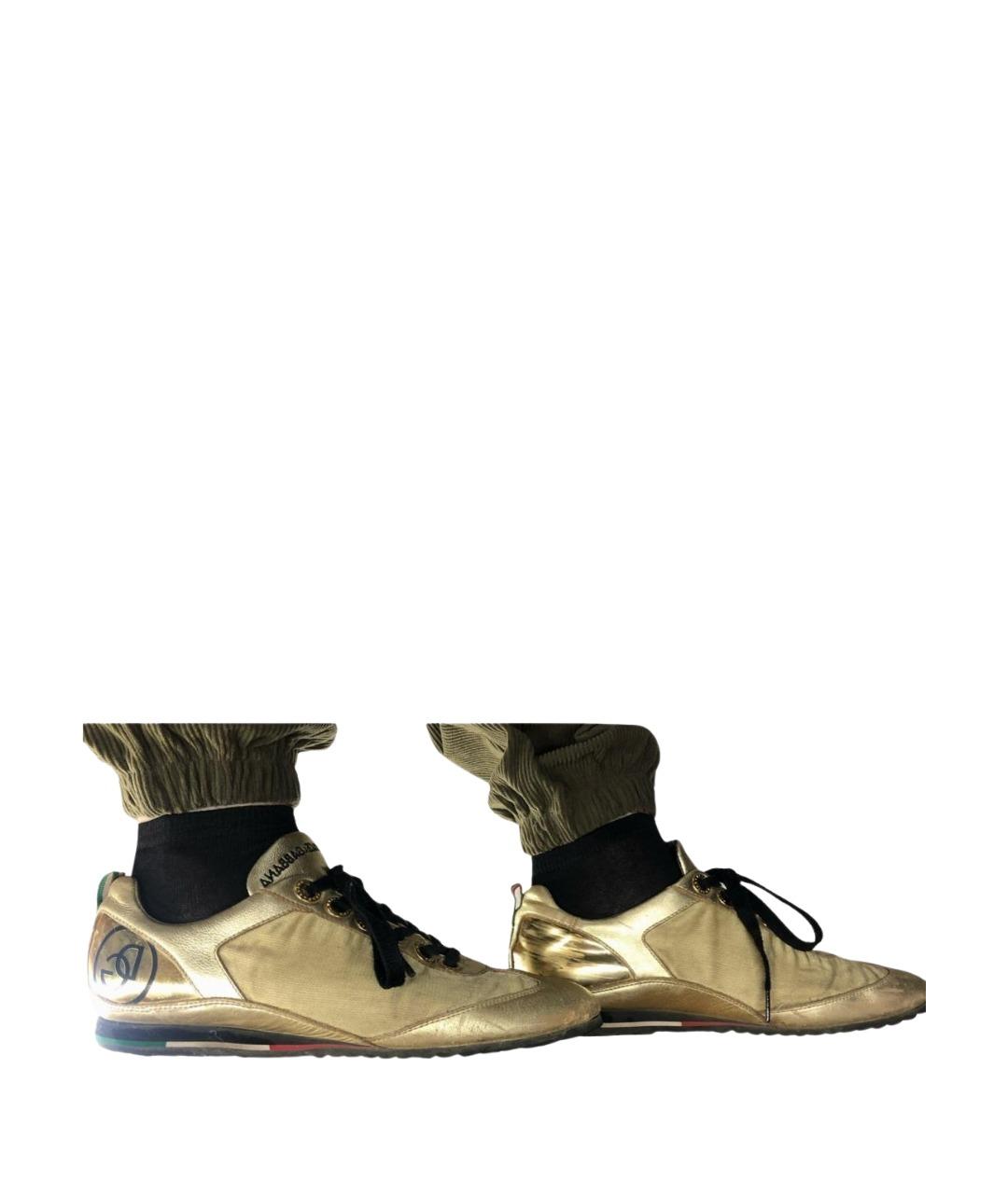 DOLCE&GABBANA Золотые текстильные низкие кроссовки / кеды, фото 8