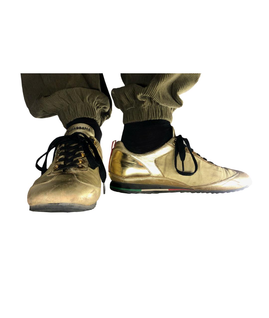 DOLCE&GABBANA Золотые текстильные низкие кроссовки / кеды, фото 3