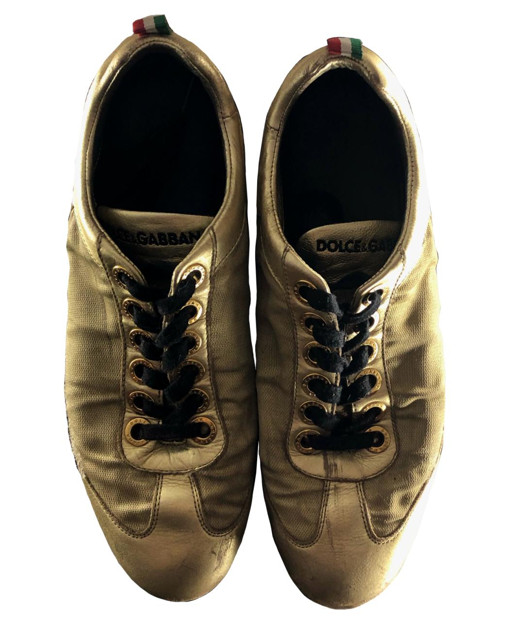 DOLCE&GABBANA Золотые текстильные низкие кроссовки / кеды, фото 2