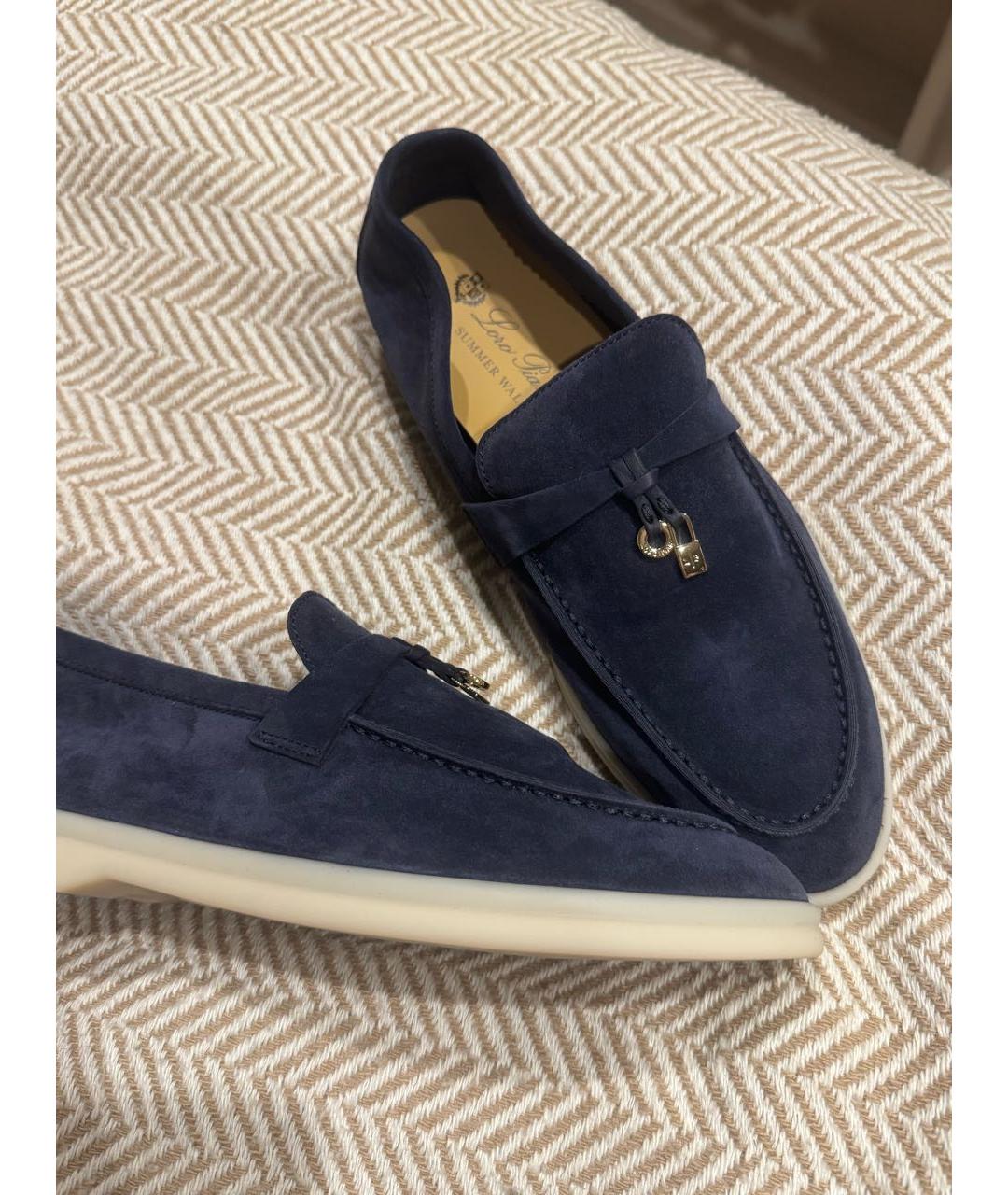 LORO PIANA Темно-синие замшевые лоферы, фото 2