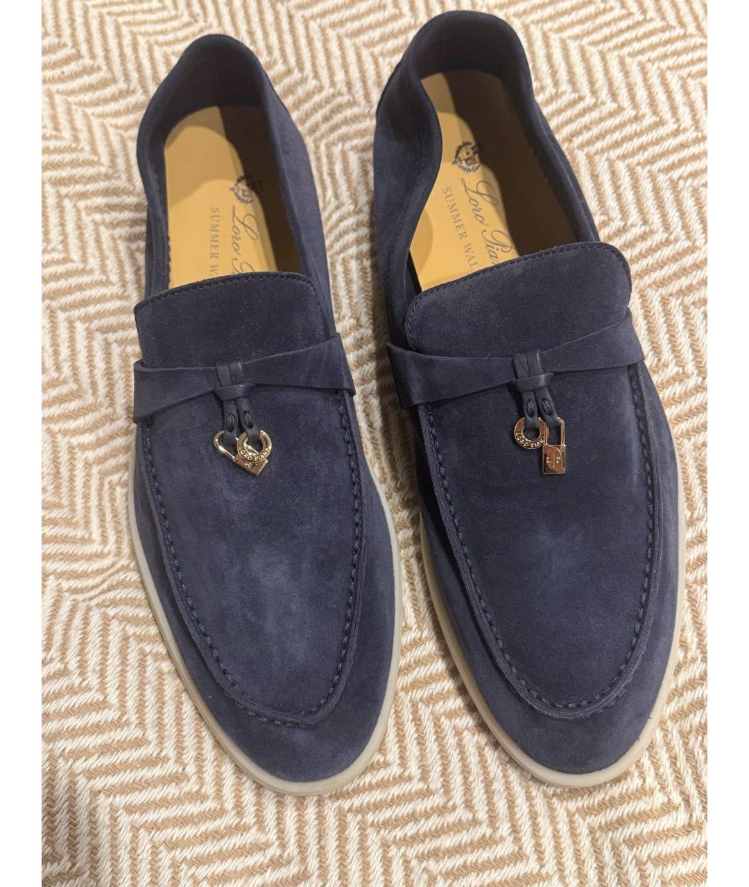 LORO PIANA Темно-синие замшевые лоферы, фото 5