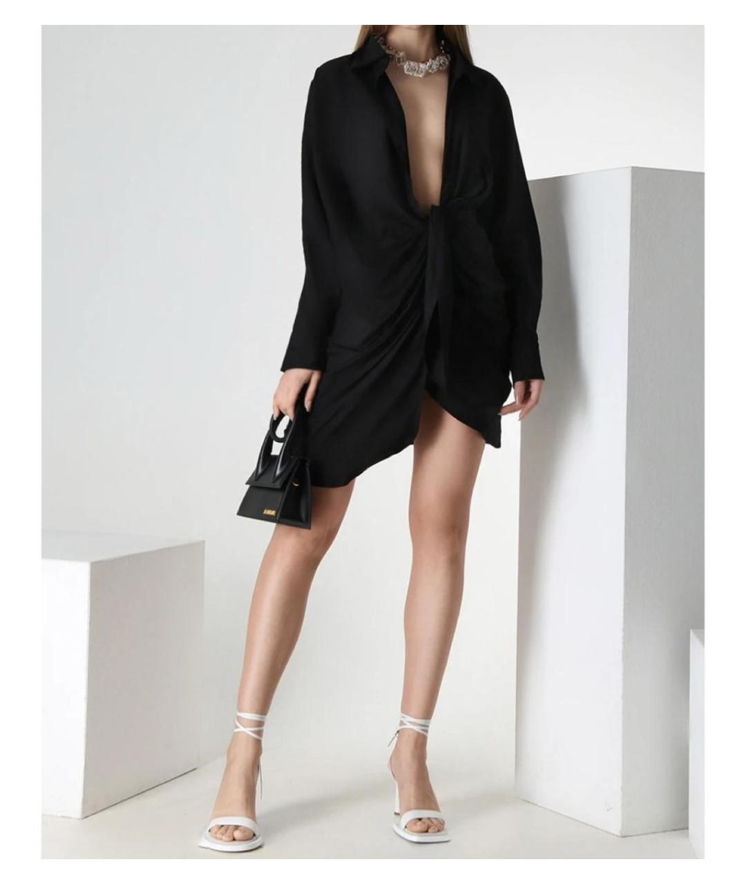 JACQUEMUS Черное льняное повседневное платье, фото 3