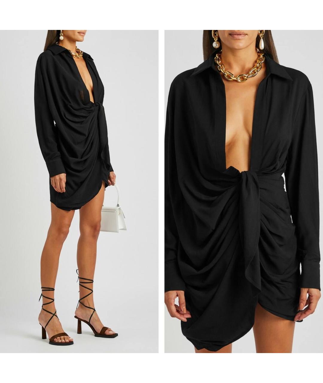 JACQUEMUS Черное льняное повседневное платье, фото 2