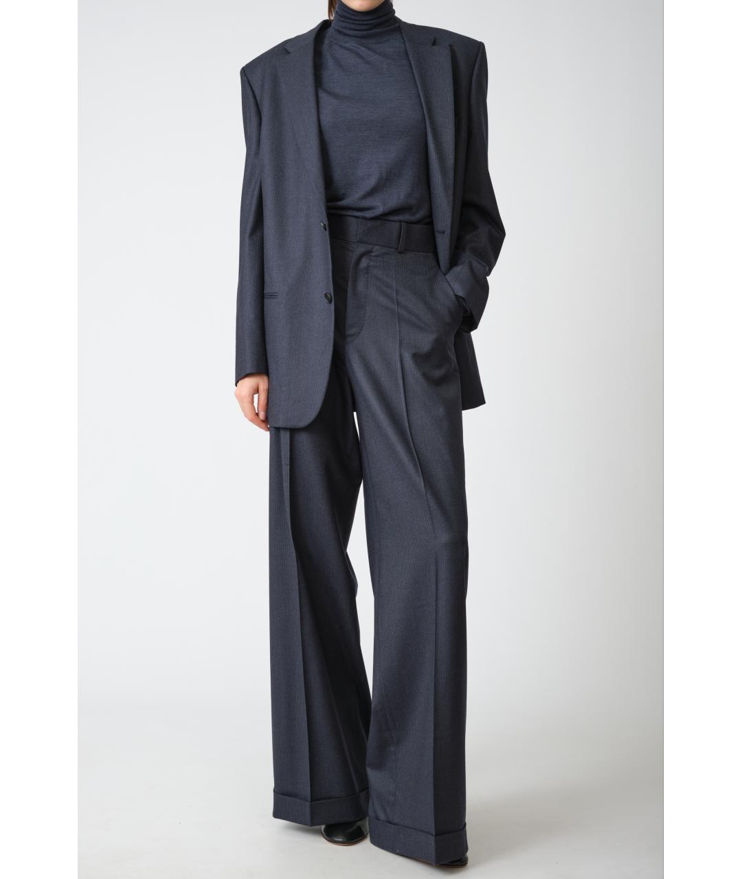 PETAR PETROV Темно-синие шерстяные прямые брюки, фото 7