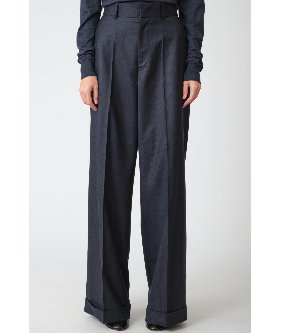 PETAR PETROV Темно-синие шерстяные прямые брюки, фото 2