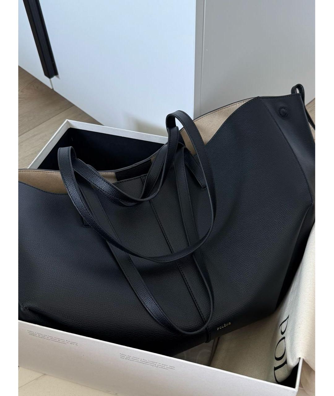 POLENE Черная кожаная сумка тоут, фото 2