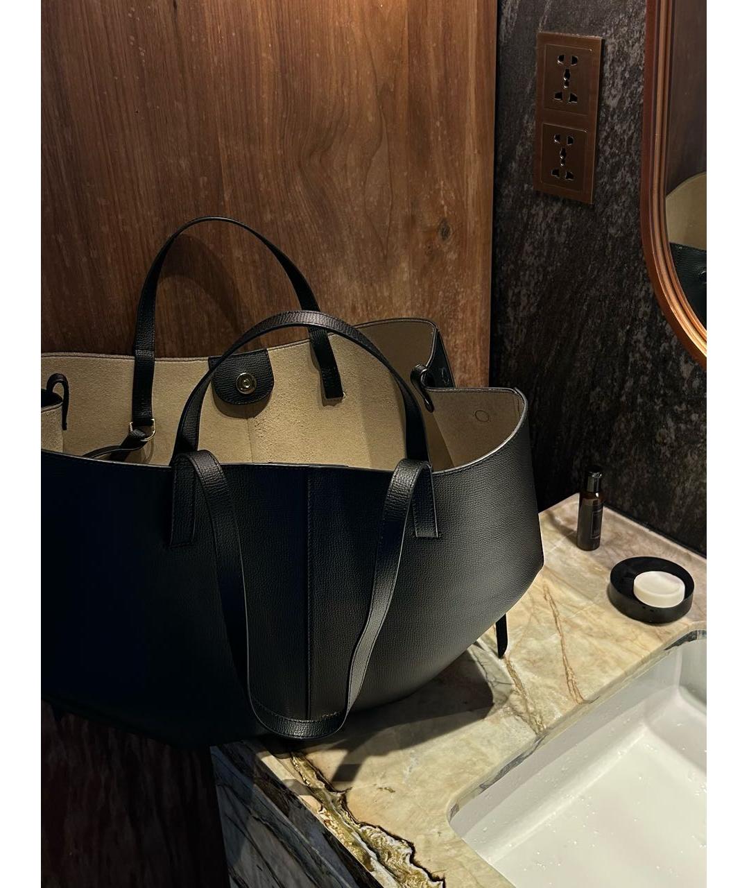 POLENE Черная кожаная сумка тоут, фото 4