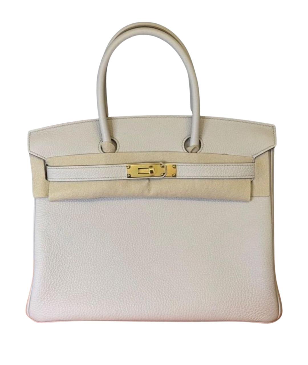 HERMES Белая кожаная сумка с короткими ручками, фото 1