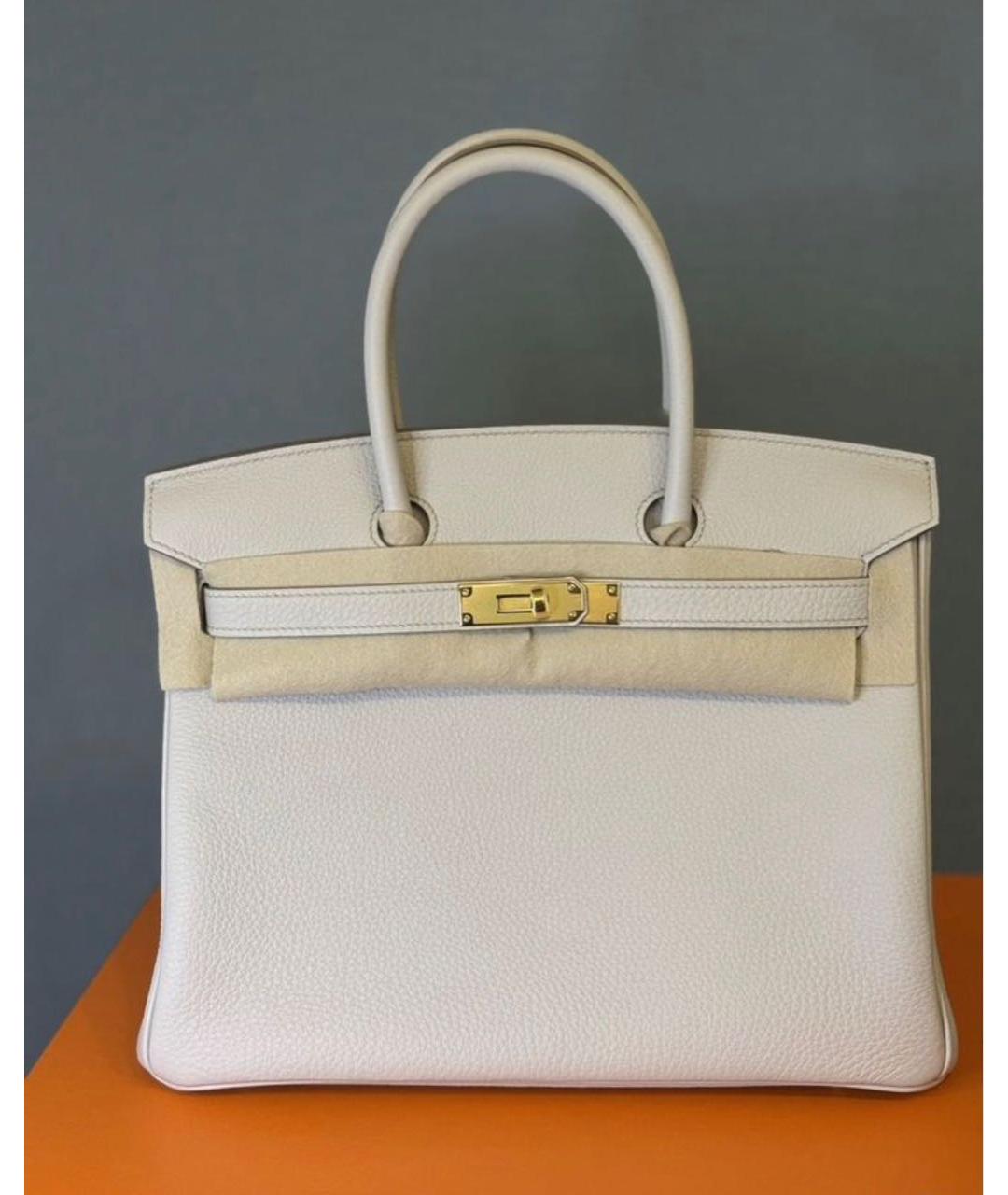 HERMES Белая кожаная сумка с короткими ручками, фото 5