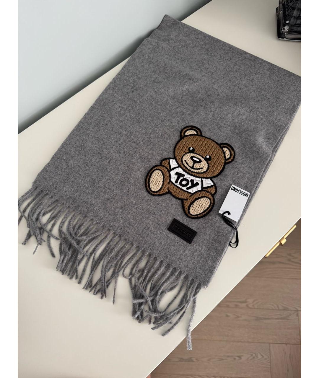 MOSCHINO Серый шерстяной шарф, фото 5