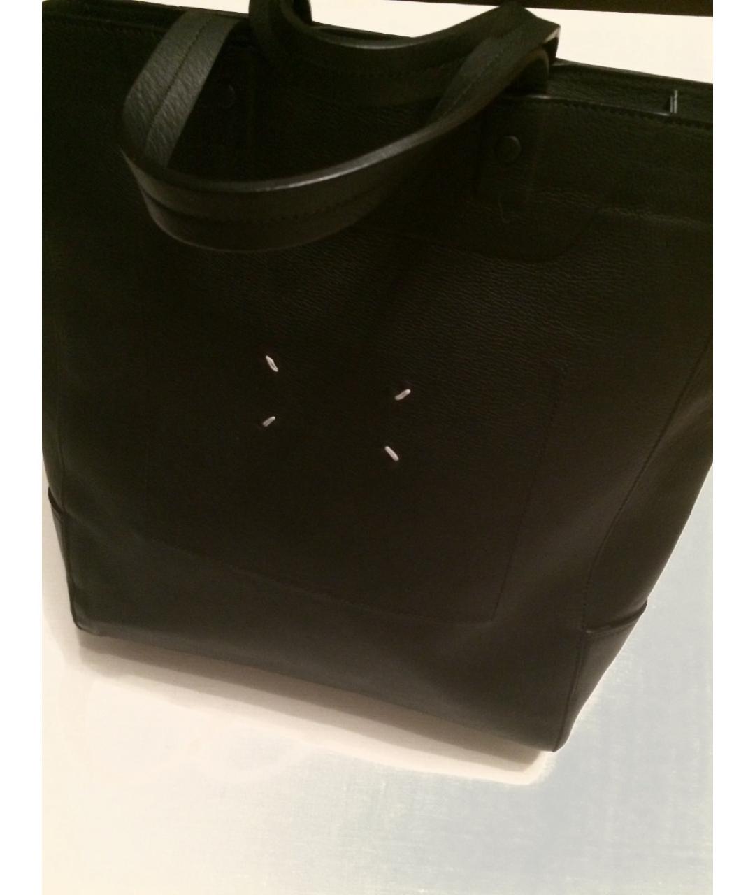 MAISON MARGIELA Черная кожаная сумка с короткими ручками, фото 6