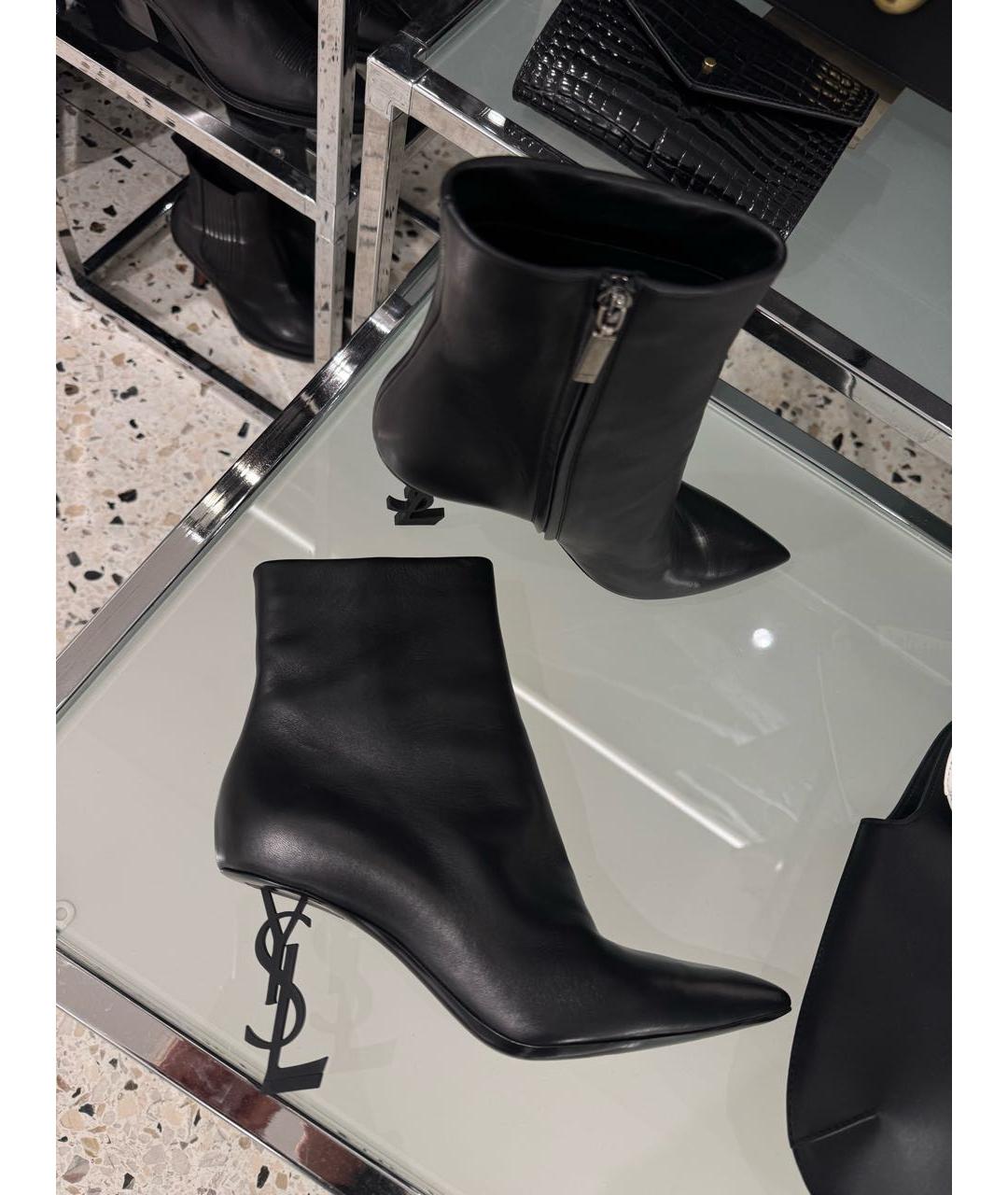 SAINT LAURENT Черные кожаные высокие ботинки, фото 5