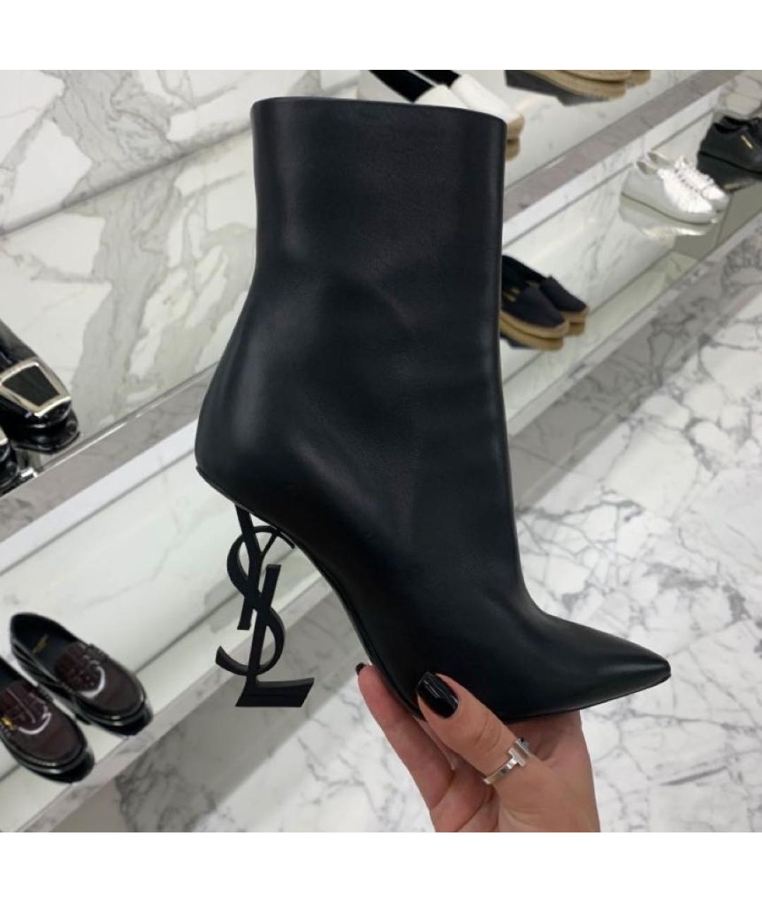 SAINT LAURENT Черные кожаные высокие ботинки, фото 2