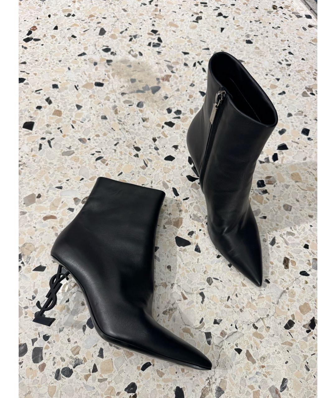 SAINT LAURENT Черные кожаные высокие ботинки, фото 3