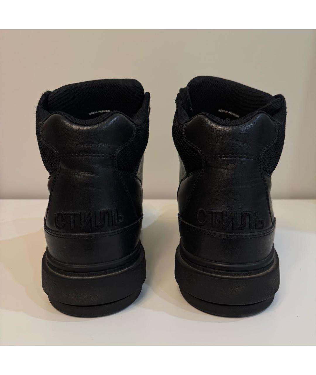 HERON PRESTON Черные кожаные высокие кроссовки / кеды, фото 5
