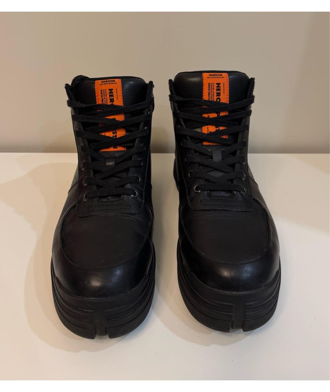 HERON PRESTON Черные кожаные высокие кроссовки / кеды, фото 3