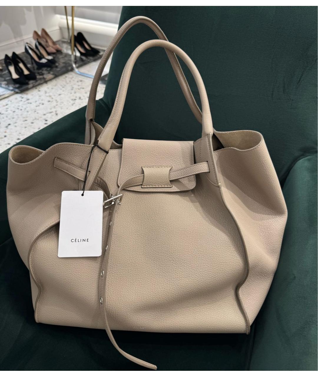 CELINE Бежевая кожаная сумка с короткими ручками, фото 4
