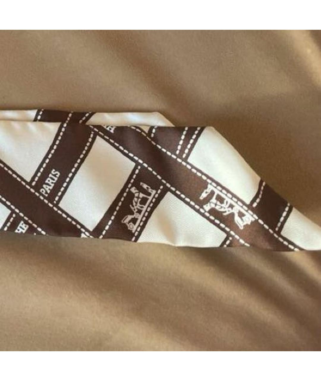 HERMES Белый шелковый шарф, фото 3