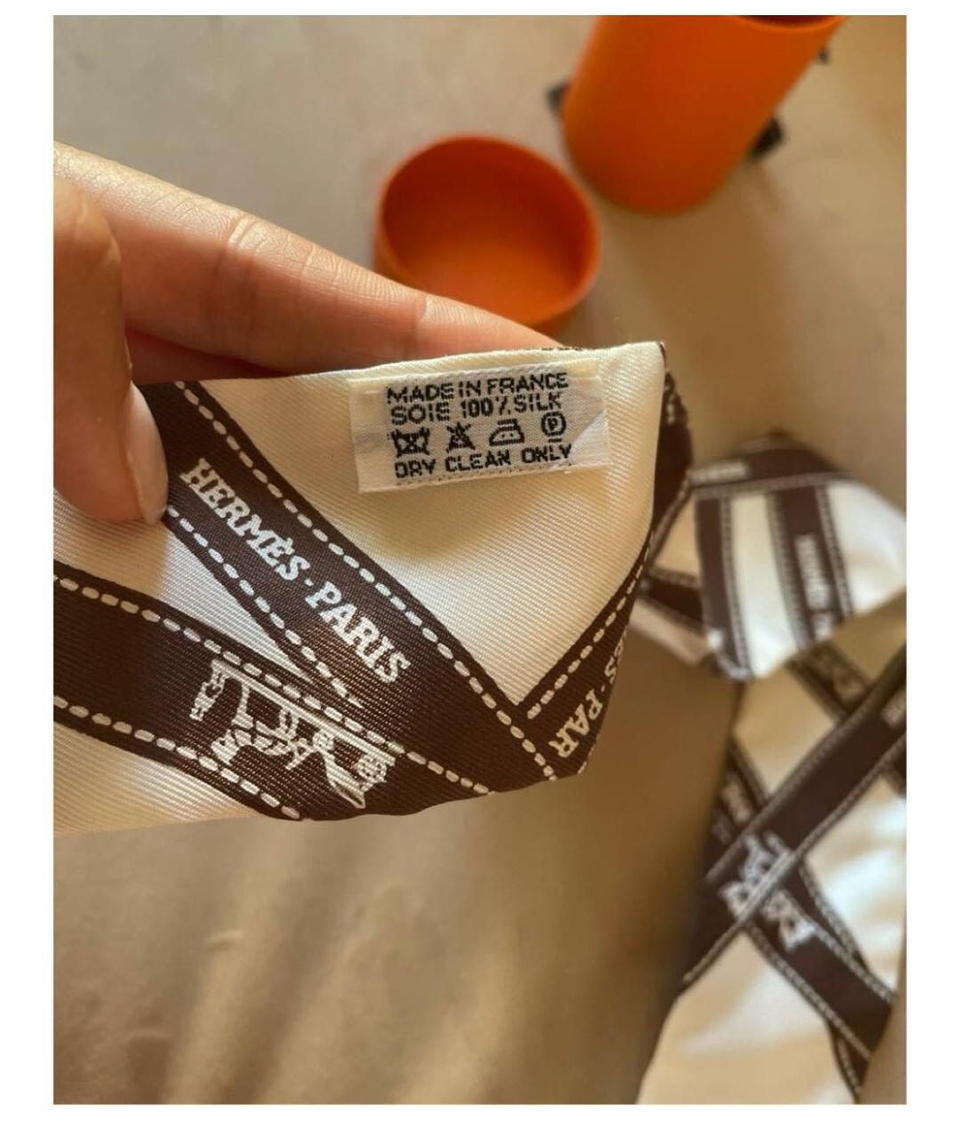 HERMES Белый шелковый шарф, фото 2