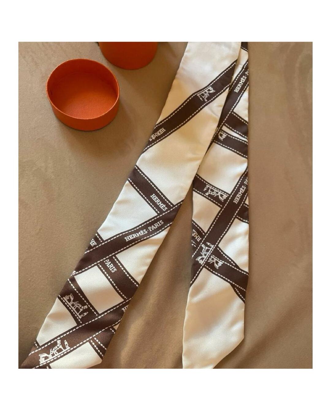 HERMES Белый шелковый шарф, фото 5